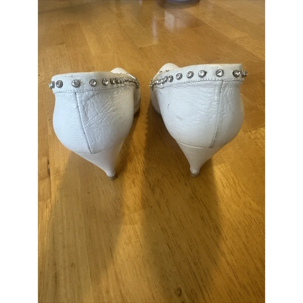 vintage el vaquero white leather heels pumps‎ rhinestone outline size 37